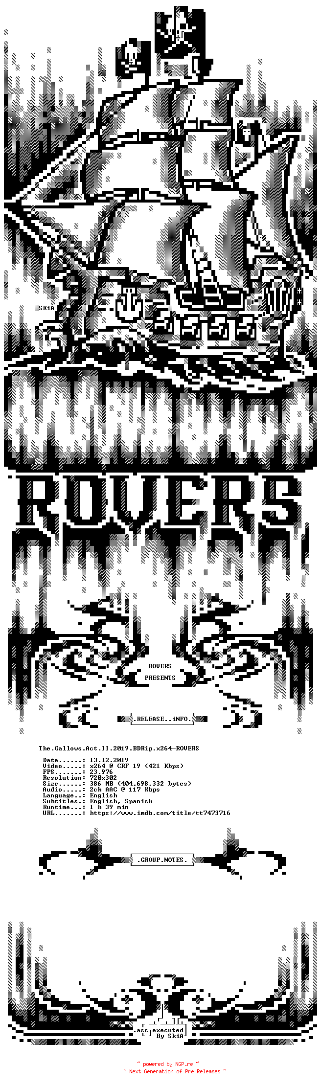 NFO for the release The.Gallows.Act.II.2019.BDRip.x264-ROVERS by ROVERS