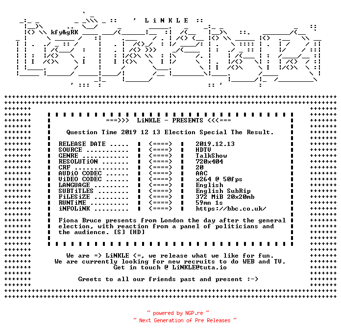 NFO for the release Question.Time.2019.12.13.Election.Special.The.Result.HDTV.x264-LiNKLE by LiNKLE