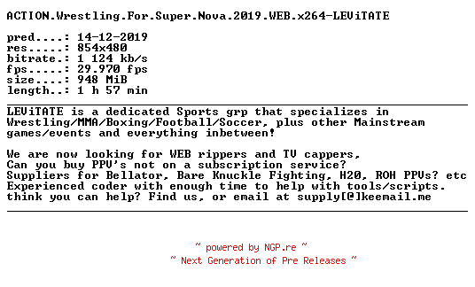 NFO for the release ACTION.Wrestling.For.Super.Nova.2019.WEB.x264-LEViTATE by LEViTATE