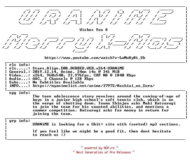 NFO for the release Stars.Align.E08.DUBBED.WEB.x264-URANiME by URANiME