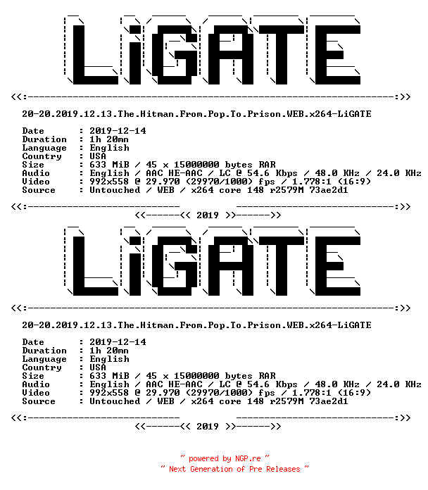 NFO for the release 20-20.2019.12.13.The.Hitman.From.Pop.To.Prison.WEB.x264-LiGATE by LiGATE
