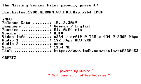 NFO for the release Die.Eisfee.1980.GERMAN.WS.HDTVRip.x264-TMSF by TMSF