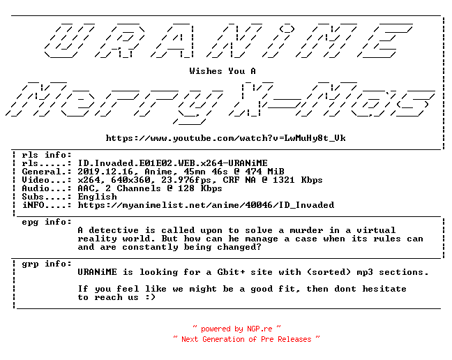 NFO for the release ID.Invaded.E01E02.WEB.x264-URANiME by URANiME