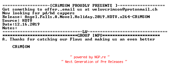 NFO for the release Angel.Falls.A.Novel.Holiday.2019.HDTV.x264-CRiMSON by CRiMSON