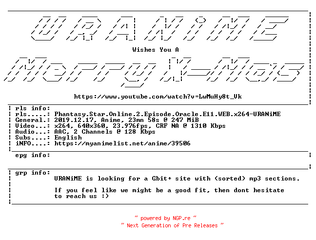 NFO for the release Phantasy.Star.Online.2.Episode.Oracle.E11.WEB.x264-URANiME by URANiME