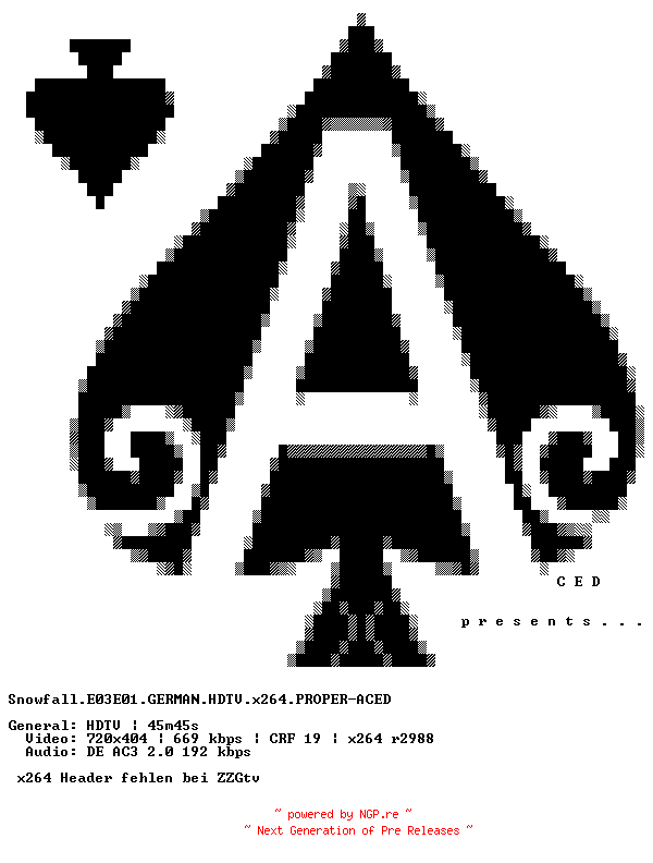 NFO for the release Snowfall.E03E01.GERMAN.HDTV.x264.PROPER-ACED by ACED