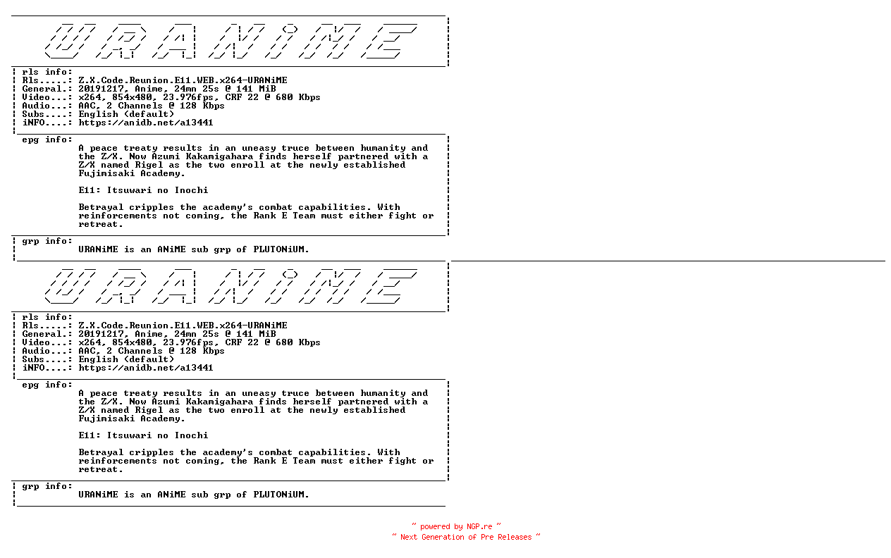 NFO for the release Z.X.Code.Reunion.E11.WEB.x264-URANiME by URANiME