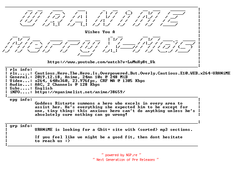 NFO for the release Cautious.Hero.The.Hero.Is.Overpowered.But.Overly.Cautious.E10.WEB.x264-URANiME by URANiME