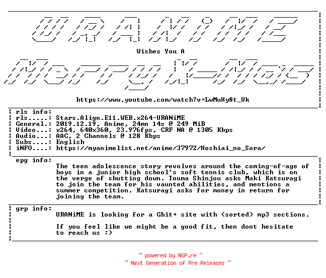 NFO for the release Stars.Align.E11.WEB.x264-URANiME by URANiME