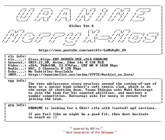 NFO for the release Stars.Align.E09.DUBBED.WEB.x264-URANiME by URANiME