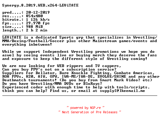 NFO for the release Synergy.8.2019.WEB.x264-LEViTATE by LEViTATE