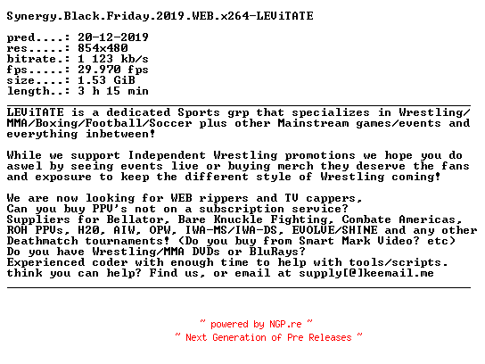 NFO for the release Synergy.Black.Friday.2019.WEB.x264-LEViTATE by LEViTATE