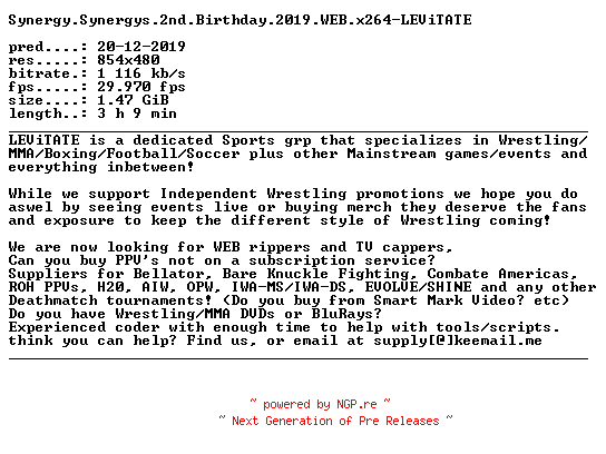 NFO for the release Synergy.Synergys.2nd.Birthday.2019.WEB.x264-LEViTATE by LEViTATE