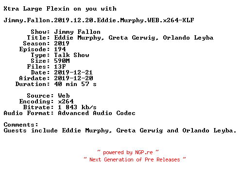 NFO for the release Jimmy.Fallon.2019.12.20.Eddie.Murphy.WEB.x264-XLF by XLF