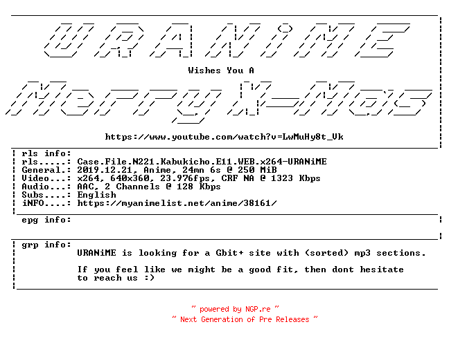 NFO for the release Case.File.N221.Kabukicho.E11.WEB.x264-URANiME by URANiME