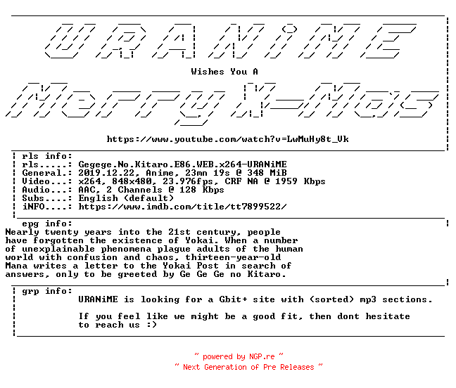 NFO for the release Gegege.No.Kitaro.E86.WEB.x264-URANiME by URANiME