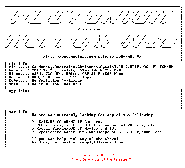 NFO for the release Gardening.Australia.Christmas.Special.2019.HDTV.x264-PLUTONiUM by PLUTONiUM