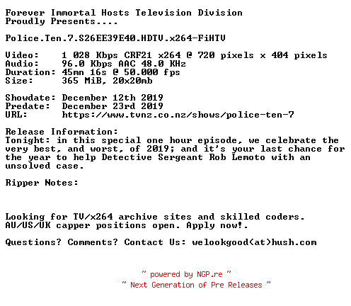 NFO for the release Police.Ten.7.S26EE39E40.HDTV.x264-FiHTV by FiHTV