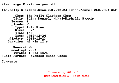 NFO for the release The.Kelly.Clarkson.Show.2019.12.23.Idina.Menzel.WEB.x264-XLF by XLF