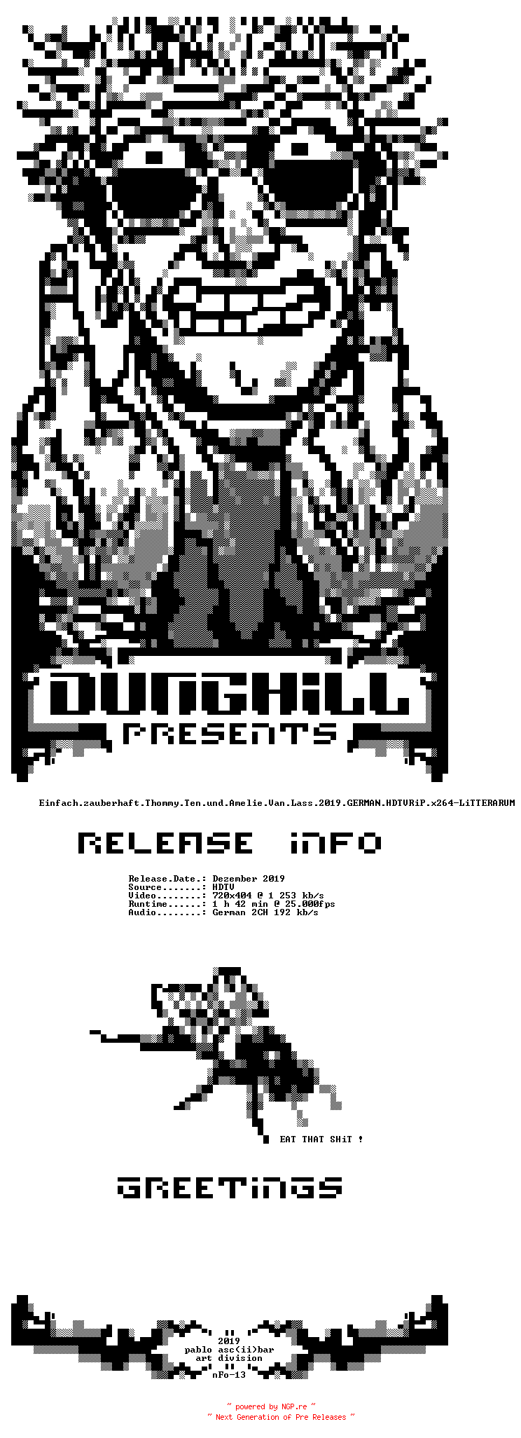 NFO for the release Einfach.zauberhaft.Thommy.Ten.und.Amelie.Van.Lass.2019.GERMAN.HDTVRiP.x264-DUNGHiLL by DUNGHiLL
