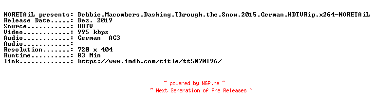 NFO for the release Debbie.Macombers.Dashing.Through.the.Snow.2015.German.HDTVRip.x264-NORETAiL by NORETAiL