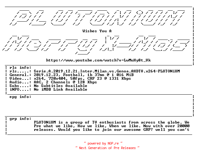 NFO for the release Serie.A.2019.12.21.Inter.Milan.vs.Genoa.AHDTV.x264-PLUTONiUM by PLUTONiUM