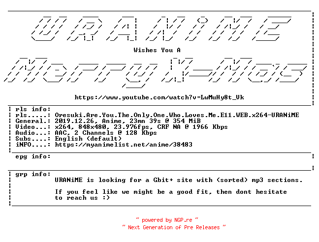 NFO for the release Oresuki.Are.You.The.Only.One.Who.Loves.Me.E11.WEB.x264-URANiME by URANiME