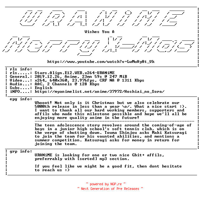 NFO for the release Stars.Align.E12.WEB.x264-URANiME by URANiME