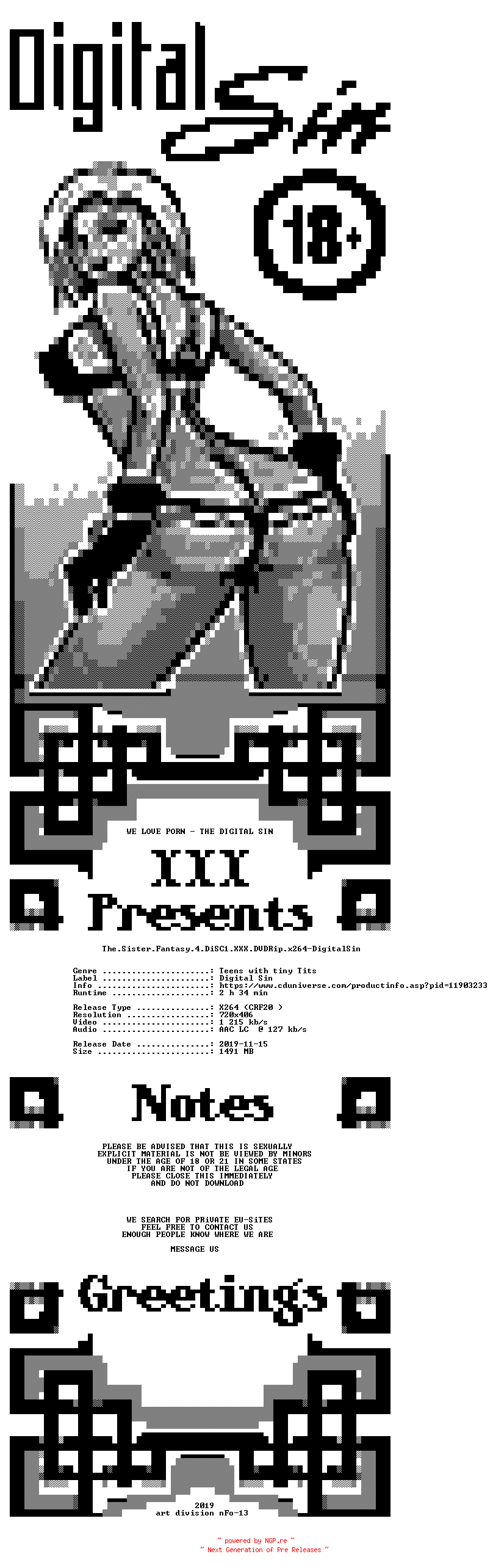 NFO for the release The.Sister.Fantasy.4.DiSC1.XXX.DVDRip.x264-DigitalSin by DigitalSin