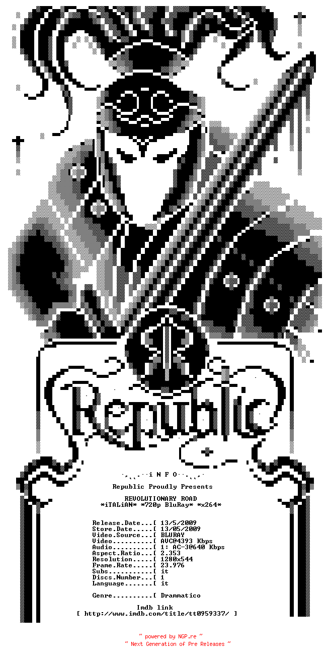 NFO for the release Revolutionary.Road.2008.iTALiAN.720p.BluRay.x264-Republic by Republic