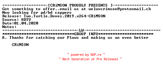 NFO for the release Two.Turtle.Doves.2019.x264-CRiMSON by CRiMSON