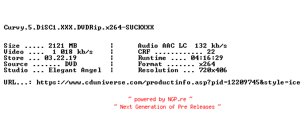 NFO for the release Curvy.5.DiSC1.XXX.DVDRip.x264-SUCKXXX by SUCKXXX