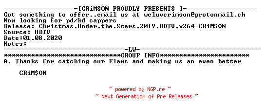 NFO for the release Christmas.Under.the.Stars.2019.HDTV.x264-CRiMSON by CRiMSON