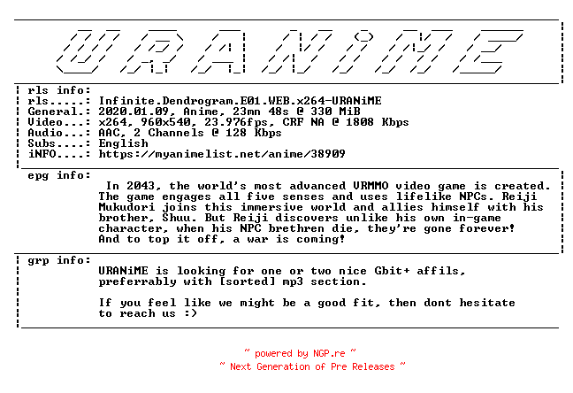 NFO for the release Infinite.Dendrogram.E01.WEB.x264-URANiME by URANiME