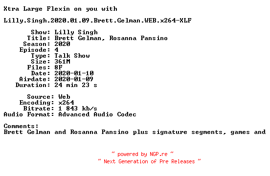NFO for the release Lilly.Singh.2020.01.09.Brett.Gelman.WEB.x264-XLF by XLF