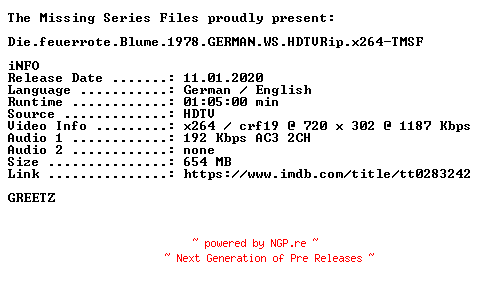 NFO for the release Die.feuerrote.Blume.1978.GERMAN.WS.HDTVRip.x264-TMSF by TMSF