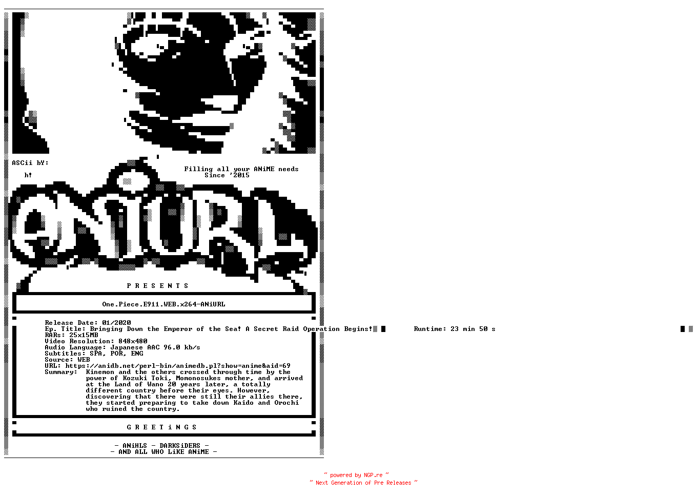 NFO for the release One.Piece.E911.WEB.x264-ANiURL by ANiURL