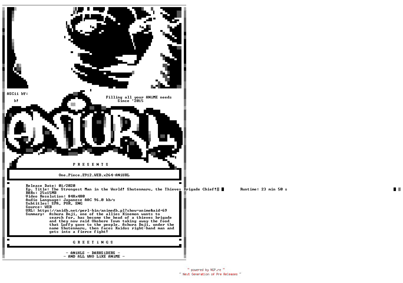 NFO for the release One.Piece.E912.WEB.x264-ANiURL by ANiURL