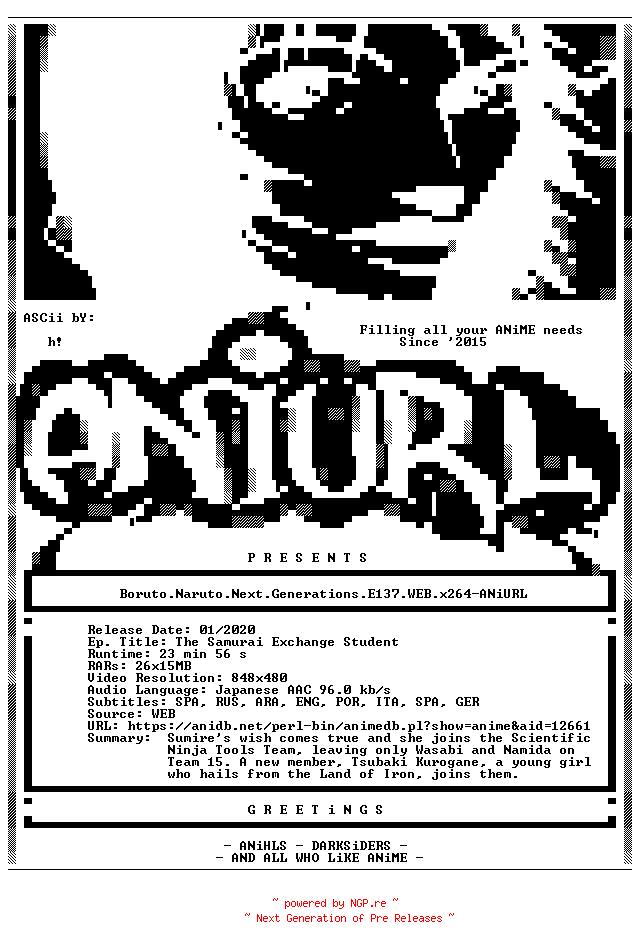 NFO for the release Boruto.Naruto.Next.Generations.E137.WEB.x264-ANiURL by ANiURL