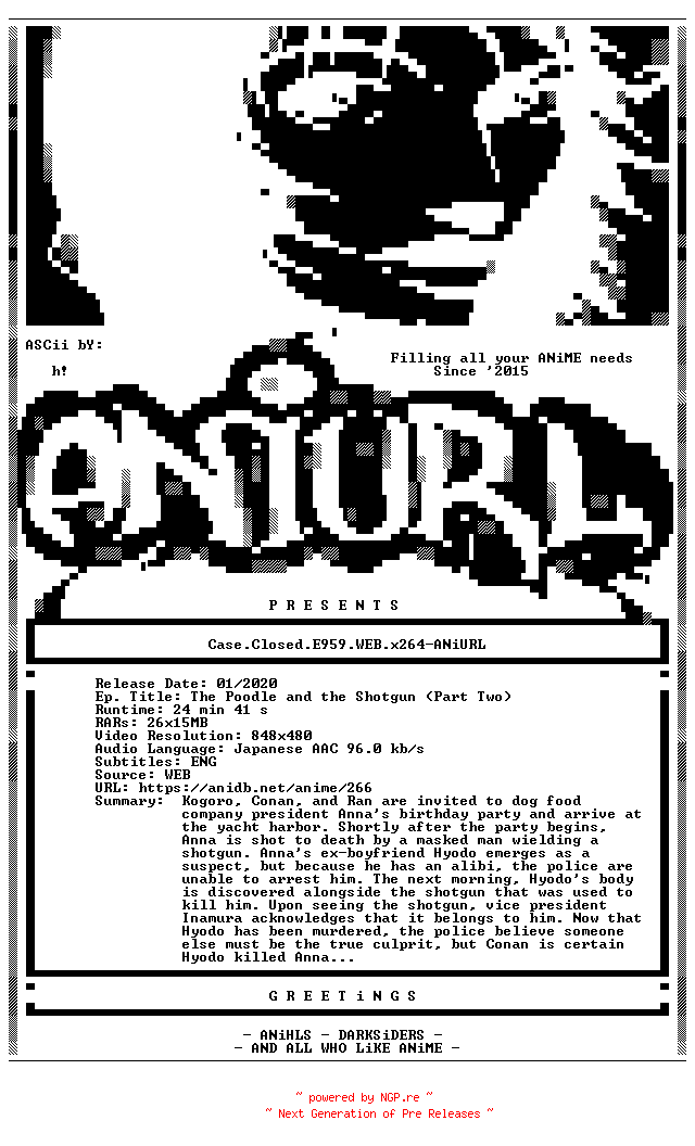 NFO for the release Case.Closed.E959.WEB.x264-ANiURL by ANiURL