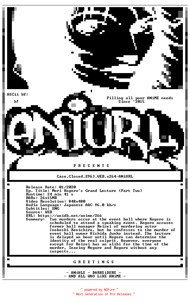 NFO for the release Case.Closed.E963.WEB.x264-ANiURL by ANiURL