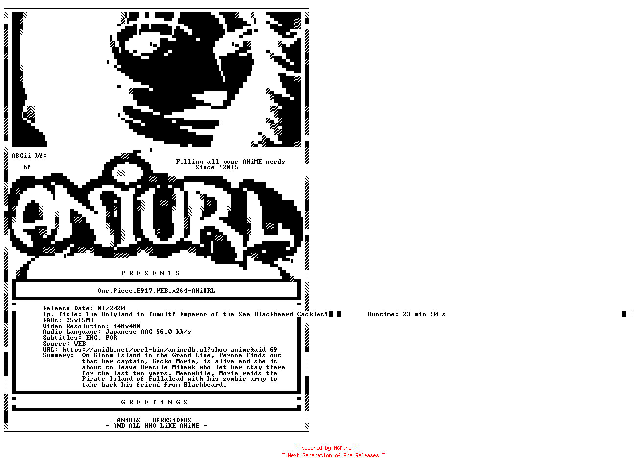 NFO for the release One.Piece.E917.WEB.x264-ANiURL by ANiURL