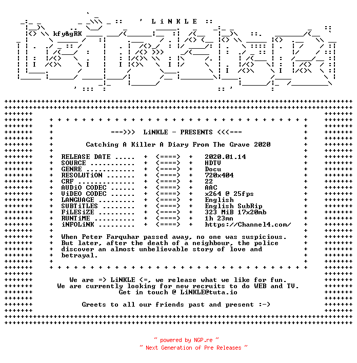 NFO for the release Catching.A.Killer.A.Diary.From.The.Grave.2020.HDTV.x264-LiNKLE by LiNKLE
