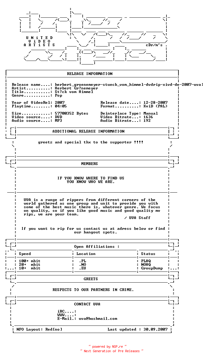 NFO for the release herbert_groenemeyer-stueck_vom_himmel-dvdrip-xivd-de-2007-uva by uva