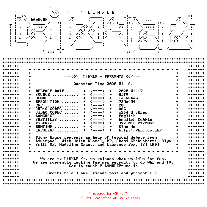 NFO for the release Question.Time.2020.01.16.HDTV.x264-LiNKLE by LiNKLE