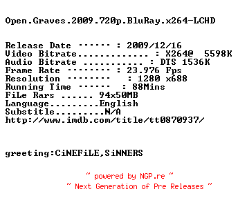 NFO for the release Open.Graves.2009.720p.BluRay.x264-LCHD by LCHD