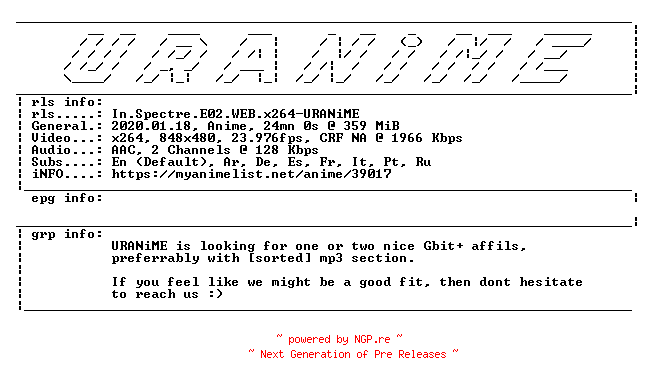 NFO for the release In.Spectre.E02.WEB.x264-URANiME by URANiME