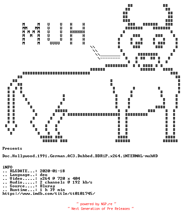 NFO for the release Doc.Hollywood.1991.German.AC3.Dubbed.BDRiP.x264.iNTERNAL-muhHD by muhHD