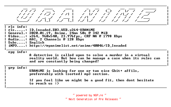 NFO for the release ID.Invaded.E03.WEB.x264-URANiME by URANiME