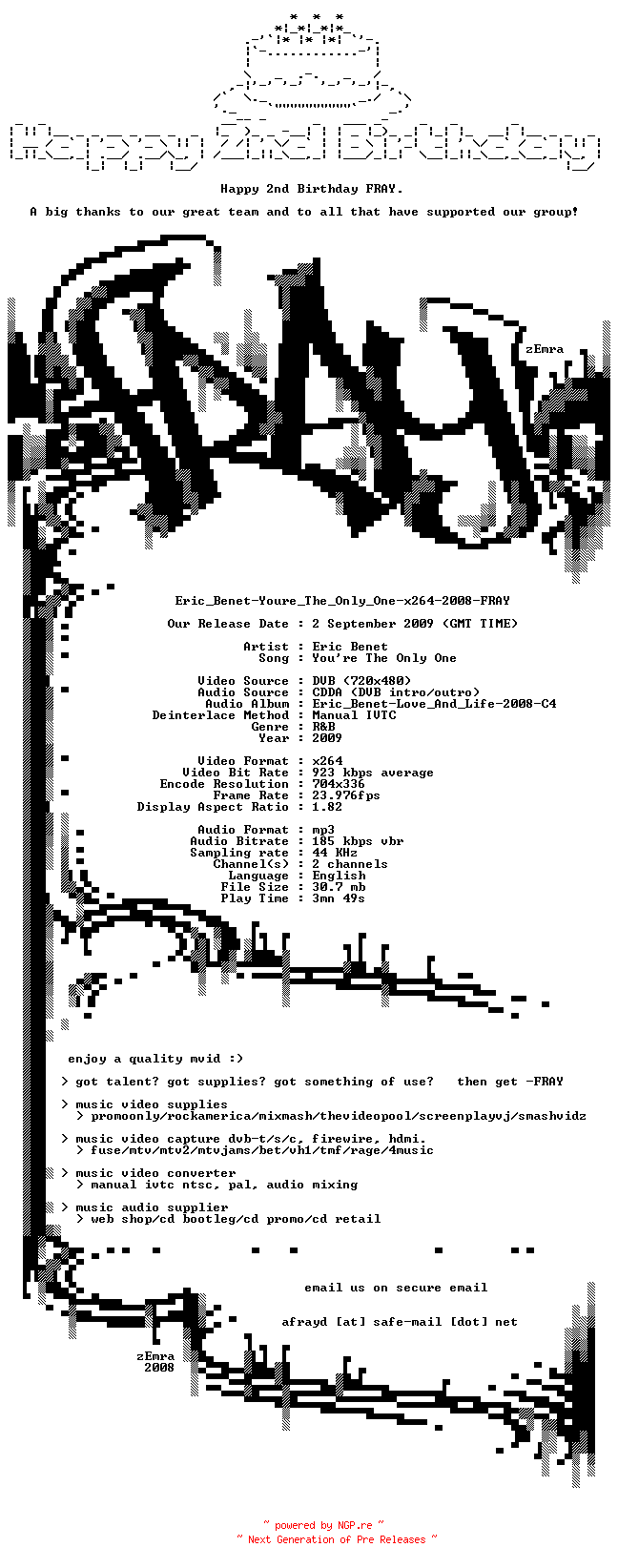 NFO for the release Eric_Benet-Youre_The_Only_One-x264-2008-FRAY by FRAY